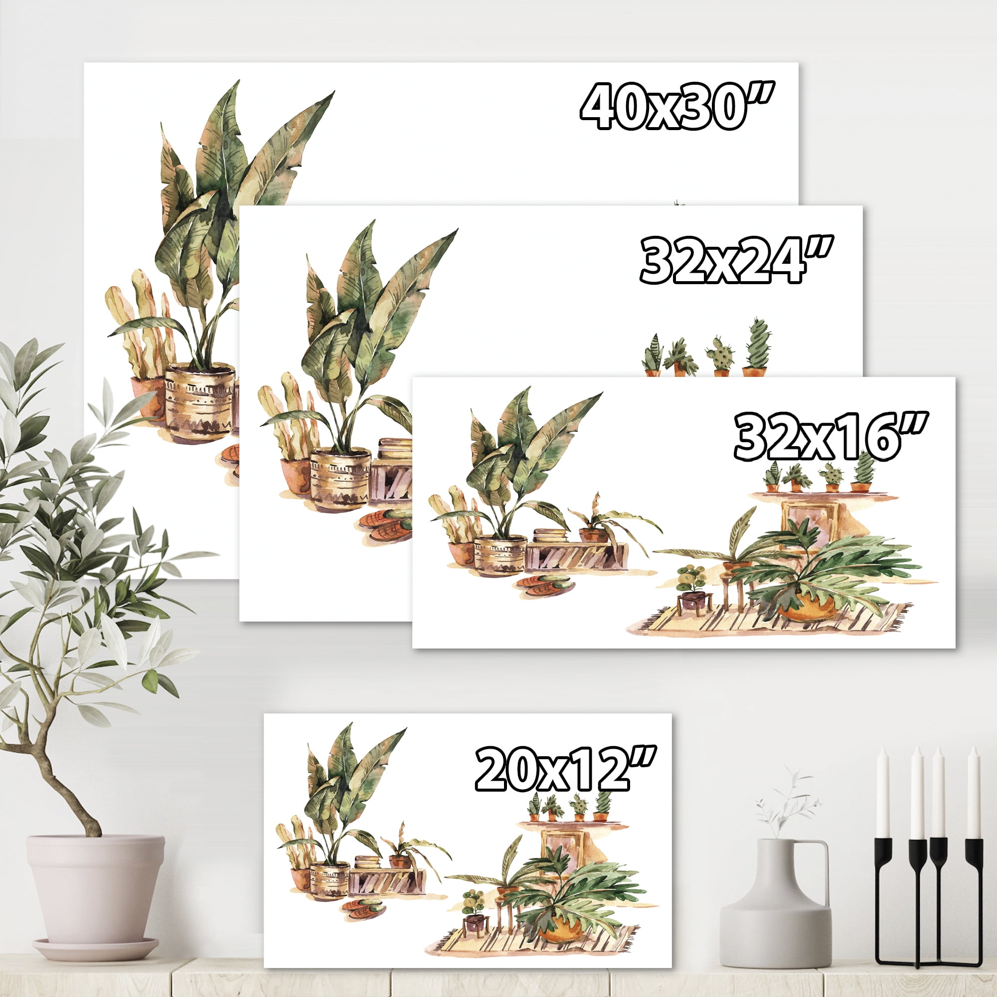 Designart ' Indoor House Plants Urban Jungle in Flowerpots III ' Traditional Canvas Wall Art Print