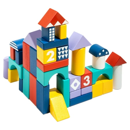 SUGIFT Wooden Building Blocks Set for Toddlers Kids- 100 Blocks in 8 Colors and 9 Shapes