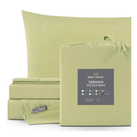 Juego de Sábanas Microfibra, Frescas, Hipoalergénicas, Real Textil (Verde, Queen Size)