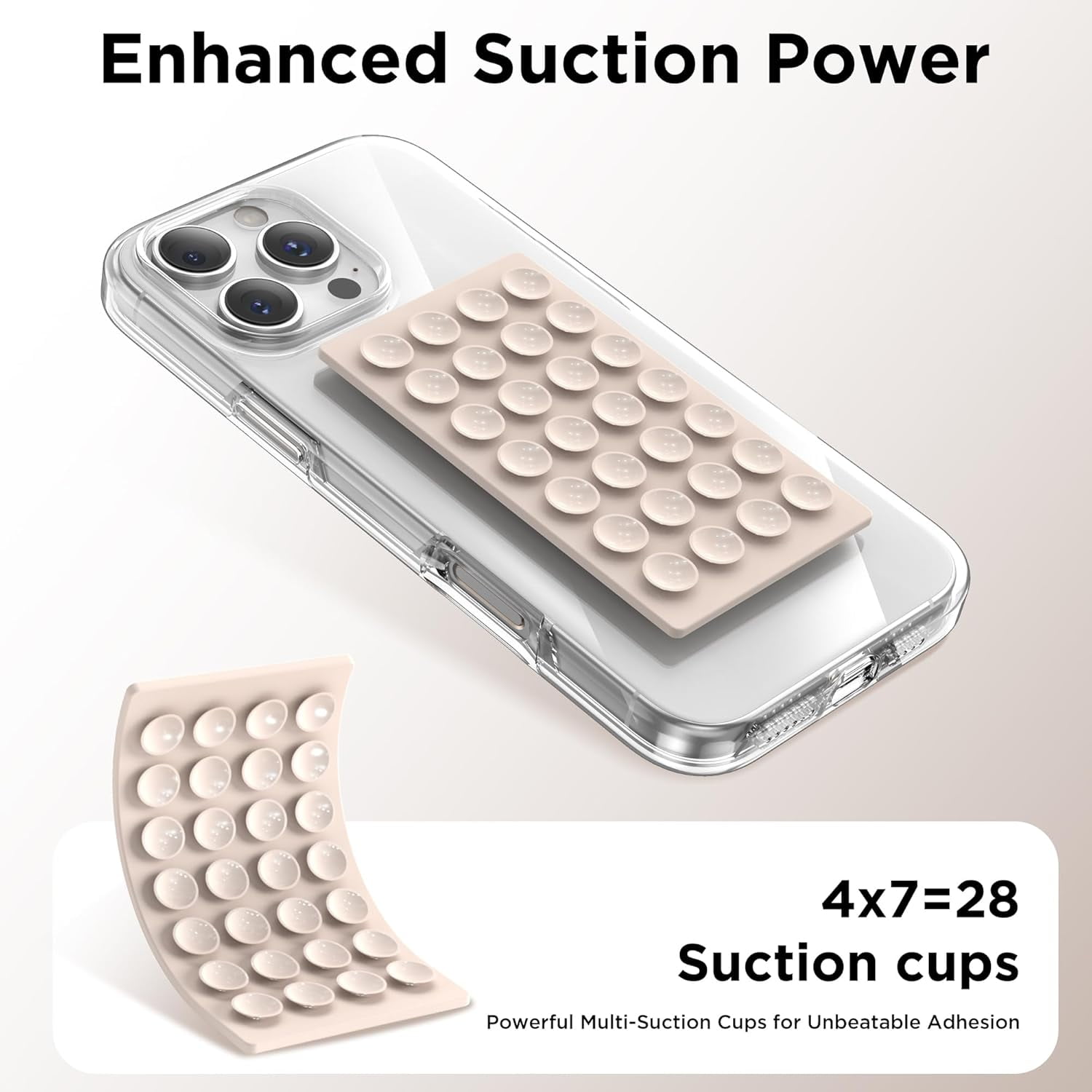 MKEUDQ-2 Pack Silicone Suction Cup Phone Case Mount Double-Sided, Hands-Free Strong Grip Holder for iPhone and Android, Sticky Phone Stand for Selfies and Videos, Stone+Transparent