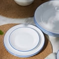 thumbnail image 5 of LaGlint 8.5 inch Salad Plate Set of 6, Lightweight Opal Glass Round White Plates for Appetizer Dessert Kitchen, Dishwasher and Microwave Safe, Hand Painted Navy Blue Rim, 5 of 7