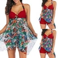 thumbnail image 2 of Tankini Swimsuits for Women Plus Size Floral Print Breast Pad Swimwear Split Bikini Bathing Swimsuit 2PC, 2 of 5
