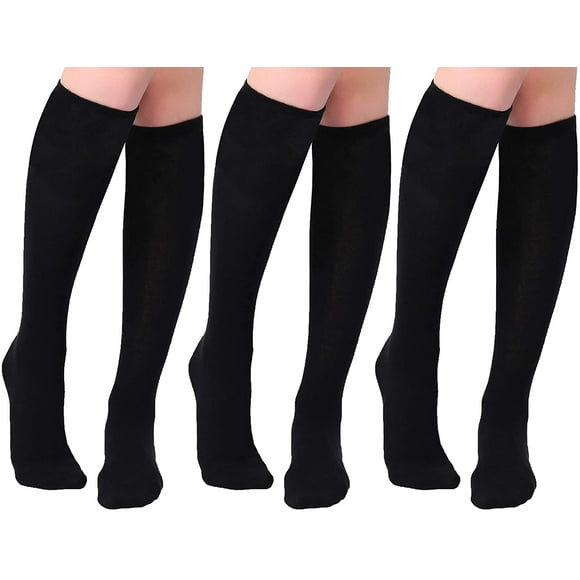 Cotton Socks Football Socks Sports Socks Solid Color, Women'S Knee High Casual Tube Socks 3 Pairs, Black