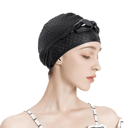 OMOUBOI Waterdrop Swim Cap, Soft Silicone, Unisex, Anti-Slip, Black