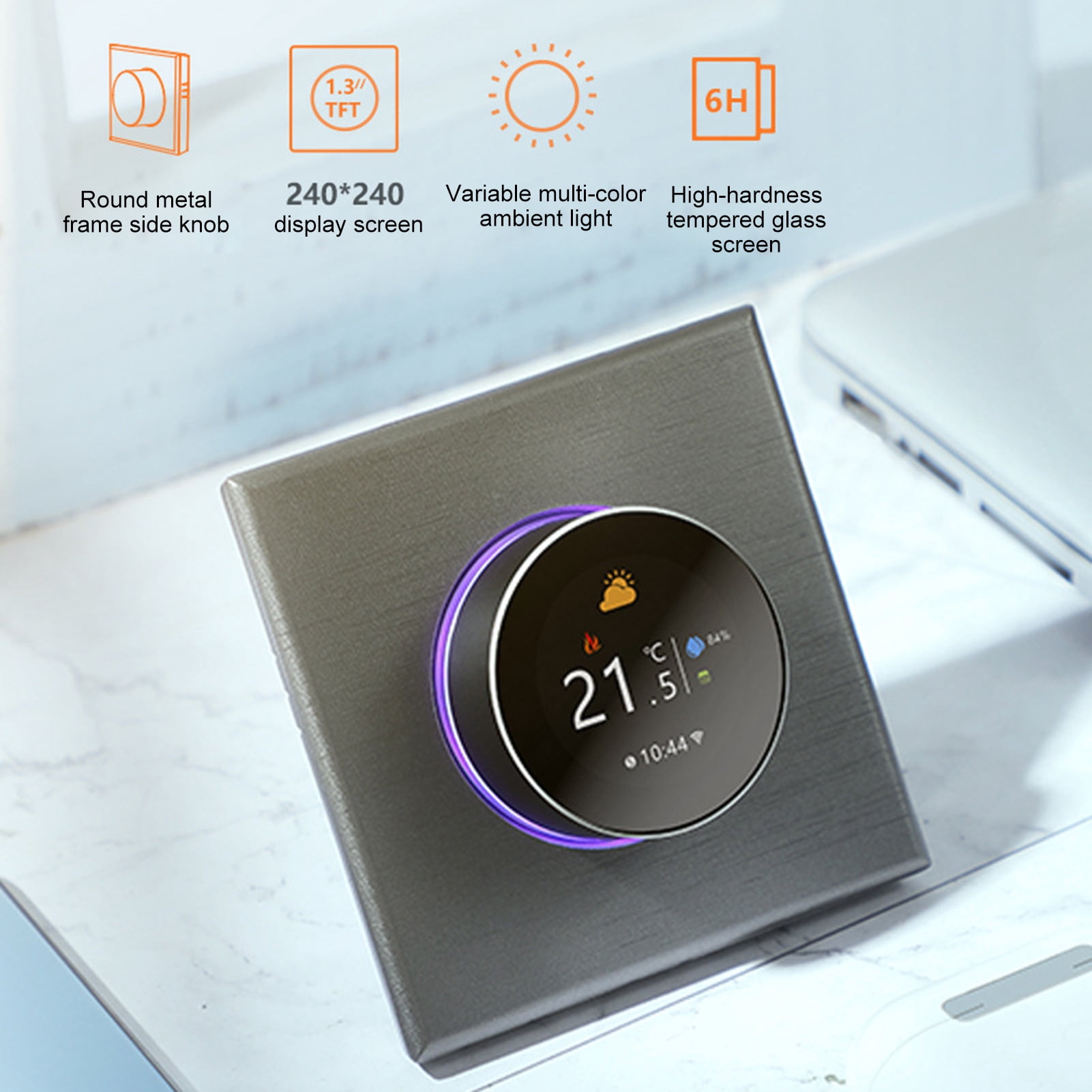 BIMZUC Smart WiFi Thermostat Electric Floor Heating Controller 16A Digital Temp Control ±1°C Accuracy Color LCD 95-240V (3.4 inches / 8.6 cm) Gray