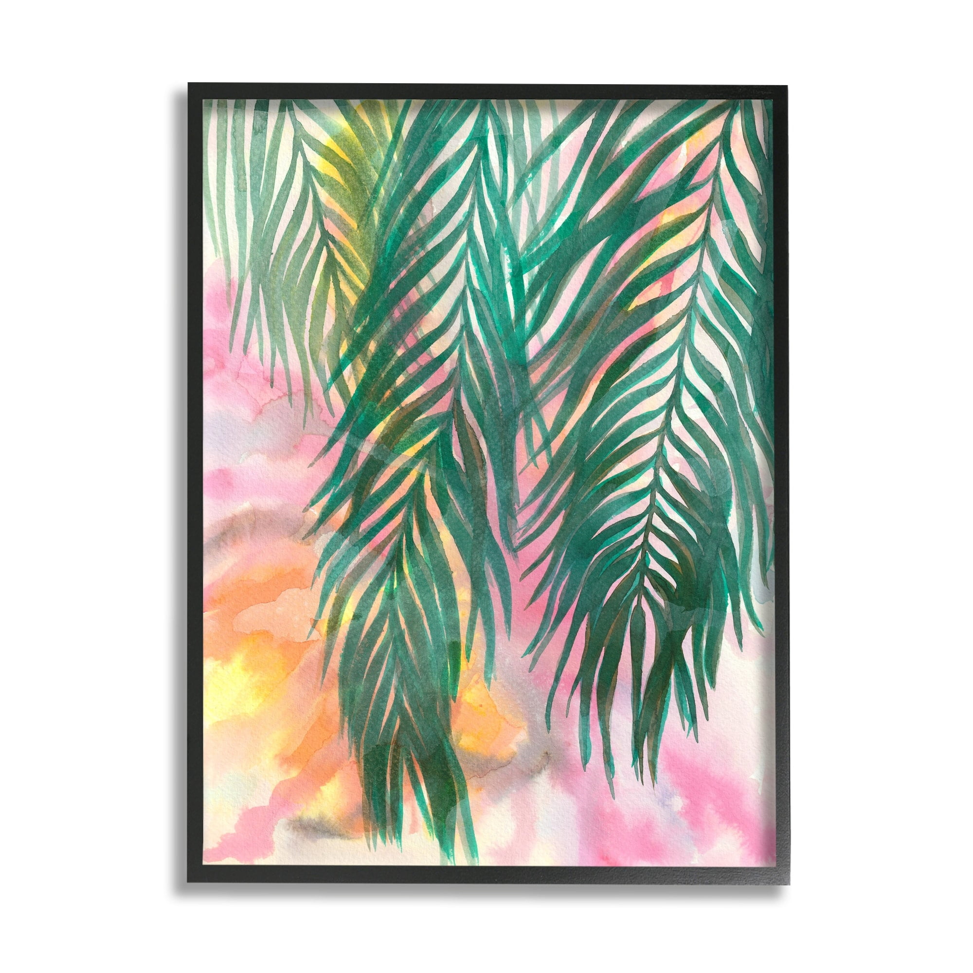 Stupell Industries Hanging Palms Tropical Plant Pink Watercolor Effect Painting Black Framed Art Print Wall Art, Design by Elvira Errico