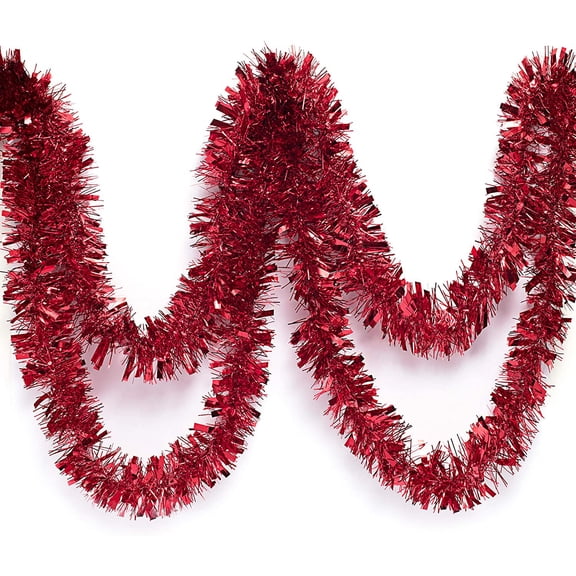 Tinsel Garland, 33 FEET Tgnazet Silver Tinsel Christmas Garland Christmas Tree Decrations Wedding Birthday Party Supplies, RED