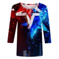 thumbnail image 4 of GaThRRgYP Spring Tops for Women 2025,Womens Summer Tops Plus Size,Women's Fashion Printed T-shirt Mid-length 3/4 Sleeves Blouse Round Neck Casual Tops Blue XL, 4 of 5