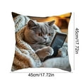 thumbnail image 2 of Cat Print Throw Pillow Cover 18x18 Inch, Colorful Cute Cat Pattern with Hidden Zipper, Soft Polyester Decorative Pillow for Sofa Couch Bed Home Decor, 2 of 5
