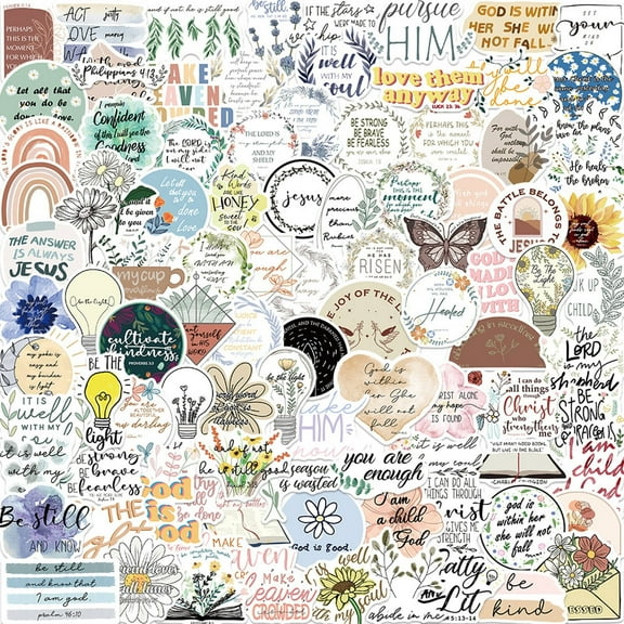 CCOCC 100 Pcs Christian Stickers,Bible Verse Design Bible Stickers,Waterproof PVC Easy Removal Bible Verse Stickers