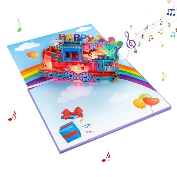 Necvior Musical 3D Popup Greeting Gifts Card Rainbow Train Message Card with LED Lights