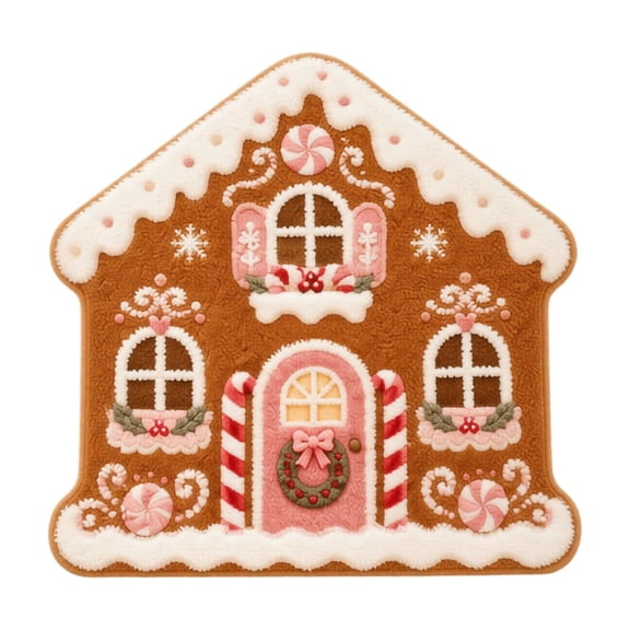 Christmas Gingerbread House Rug, Cute Holiday Floor Mat, Soft Non-Slip Coffee Table Carpet for Living Room Entryway Bedroom Decor