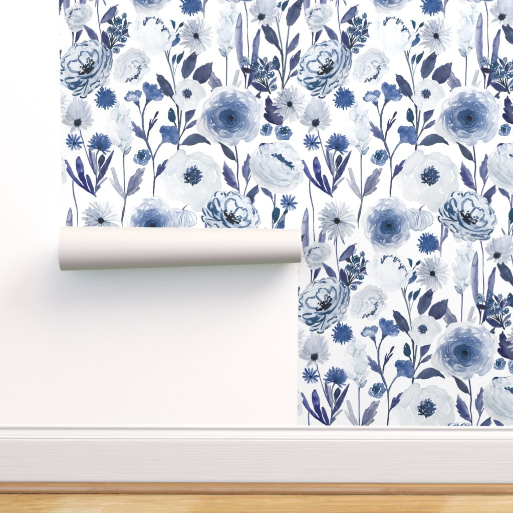 Peel-and-Stick Removable Wallpaper Blue Flower Garden Abstract Vintage Floral