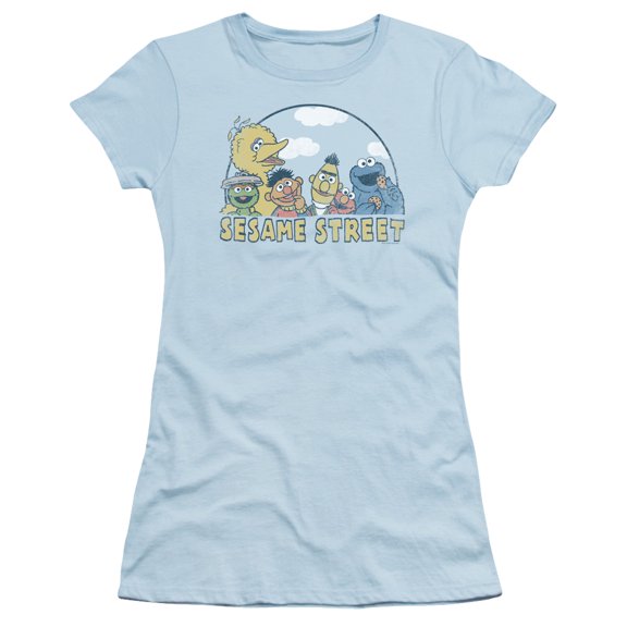 Sesame Street - Sesame Group - Juniors Teen Girls Cap Sleeve Shirt - Medium