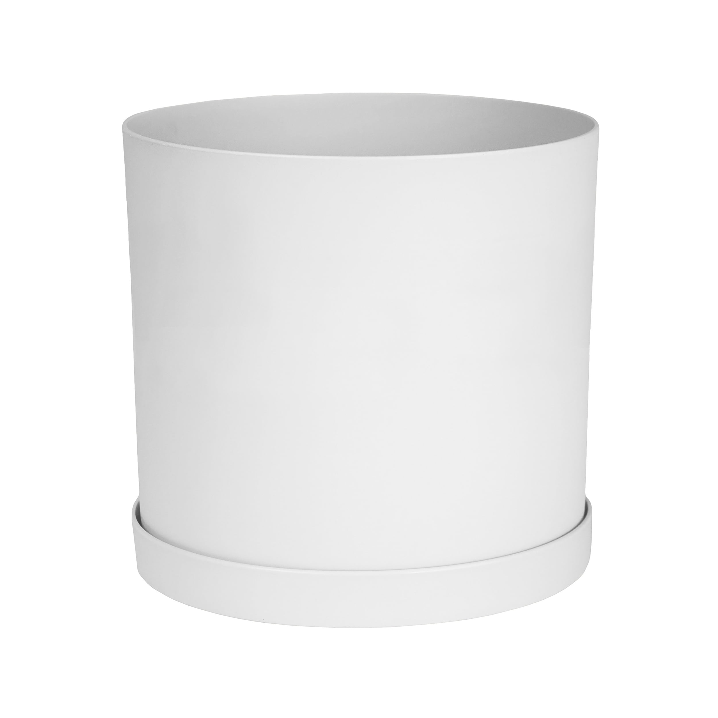 Bloem Mathers 10" White Round Modern Resin Garden Planter Pot with Drainage Holes and Removable Saucer Tray Included