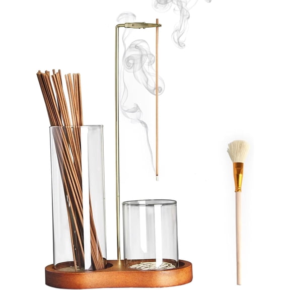 2 in 1 Incense Holder for Sticks with Glass Ash Catcher and Ash Brush, Incense Burner for Yoga Meditation Spa Room Decor