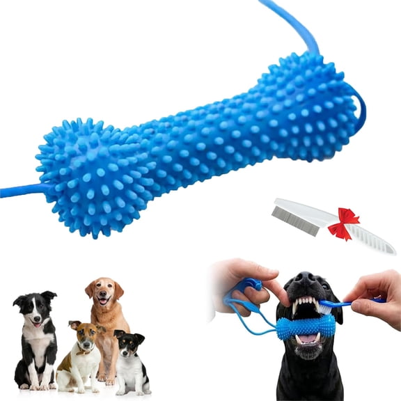 2027 Dual-Action Canine Dental Prop, Dog Dental Chew Toy with Rope, Dog Mouth Opener for Easier Teeth Brushing, Pet Oral Care Tool for Teeth Cleaning, Tug of War Toy for Small, Medium & Large Dogs