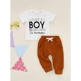 thumbnail image 3 of goowrom Baby Tops Pants Suit, Short Sleeve Round Neck Letters Print Shirt Summer Drawstring Pants 2pcs Suit, 3 of 9