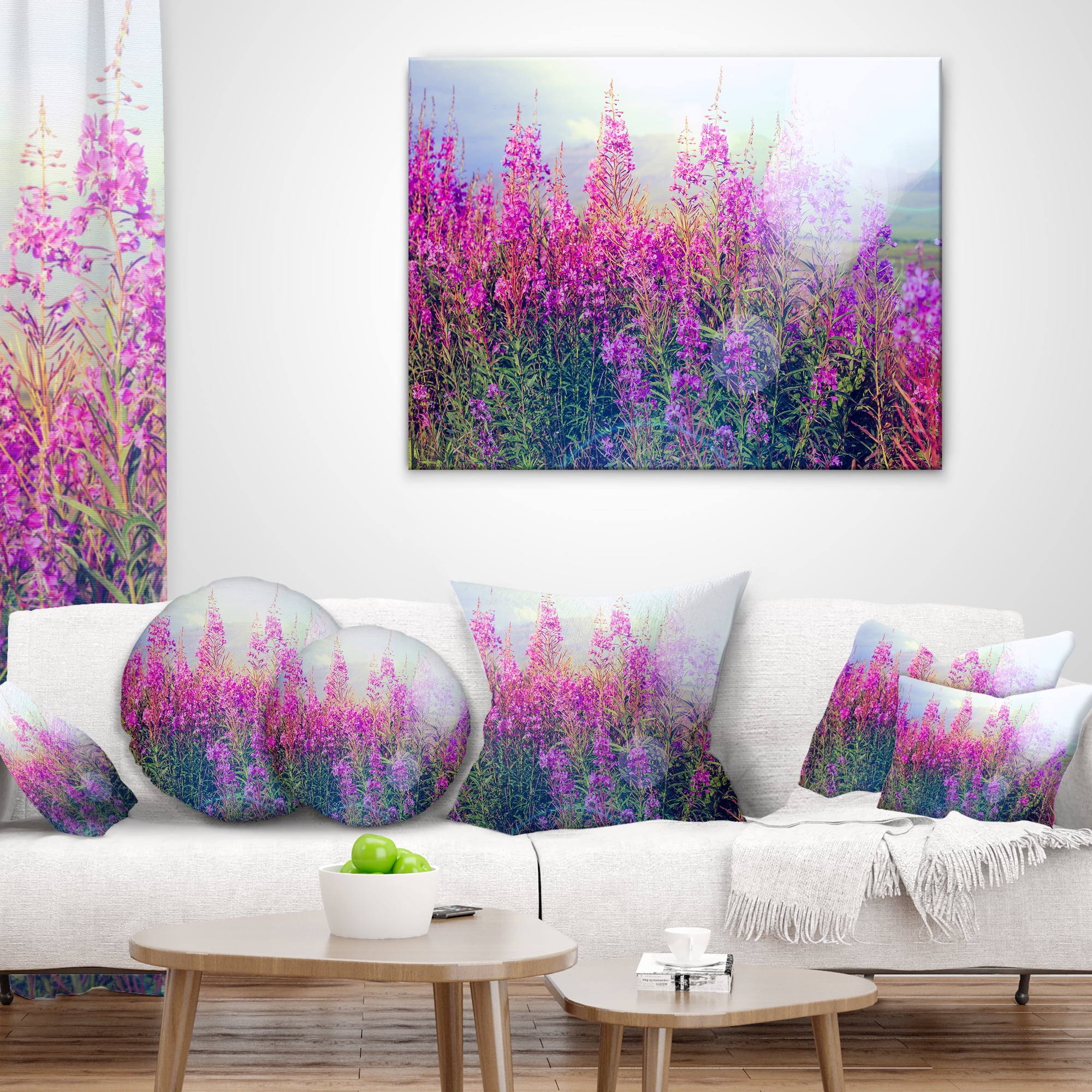 Designart Blooming Purple Flowers in Meadow - Flower Throw Pillow - 18x18