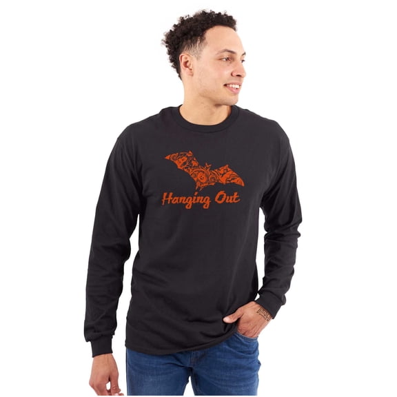 Haunted Halloween Bat Hanging Out Plus Size Long Sleeve Graphic Tee Shirt Brisco Brands 2X