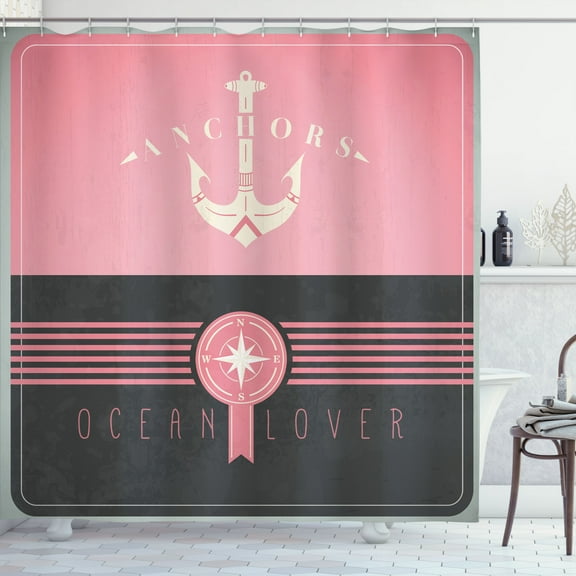 Ambesonne Nautical Shower Curtain, Marine Design Anchor Print, 69"Wx75"L, Dark Grey