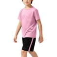 thumbnail image 5 of Zwiiyzr Boys Girls Summer Solid Color Short Sleeve Shorts Set 2 Piece Outfit Athletic Running Sportswear Quick Dry Elastic Waist Pink, 5 of 7