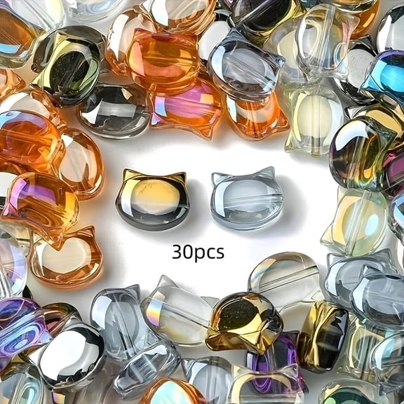 Acrijoy [Quantity]pcs 10mm Cat Head Glass Beads, Assorted Colors Kitten Shape for DIY Jewelry Making & Bracelets