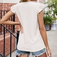 thumbnail image 4 of Blusa de encaje recortada con cuello en V y ojales de manga corta informal de verano para mujer damas blanco S, 4 of 6