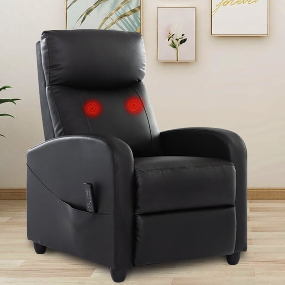 Simenmax Massage Recliner Chair, Single Sofa Recliner Chairs Adjustable Theater Chairs Padded Seat Backrest PU Leather,Black