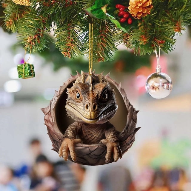 Xihbxyly Colgante de Dinosaurio Navideño, Decoración Acrílica para Coche, Bonita Manualidad Navideña, Adorno para Árbol Festivo, Etiqueta de Regalo Multiusos, Accesorio para Espejo Retrovisor, 1 Unid