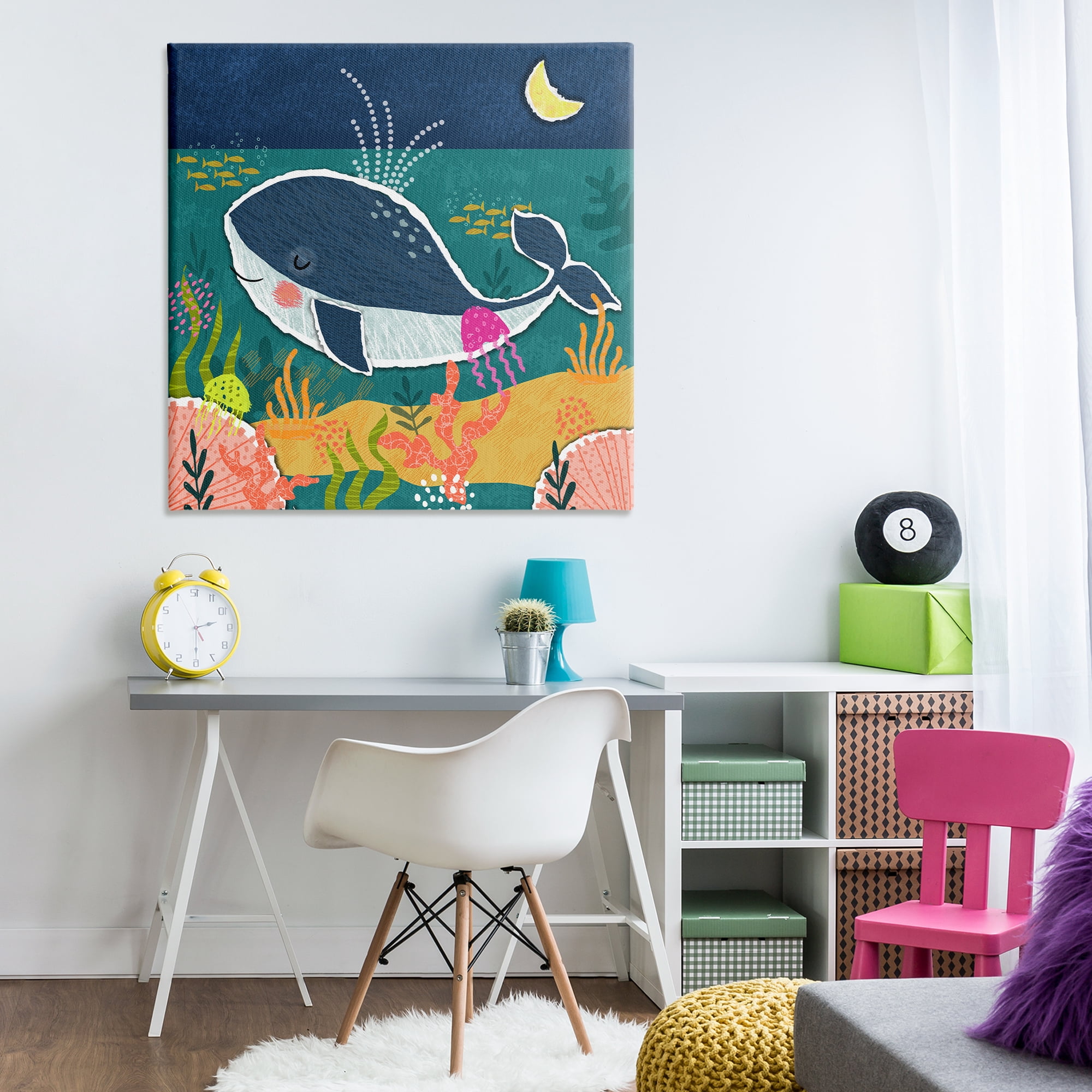 Stupell Industries Whale At Nighttime Animals Painting Wrapped Canvas Art Print Wall Art, 36 x 36