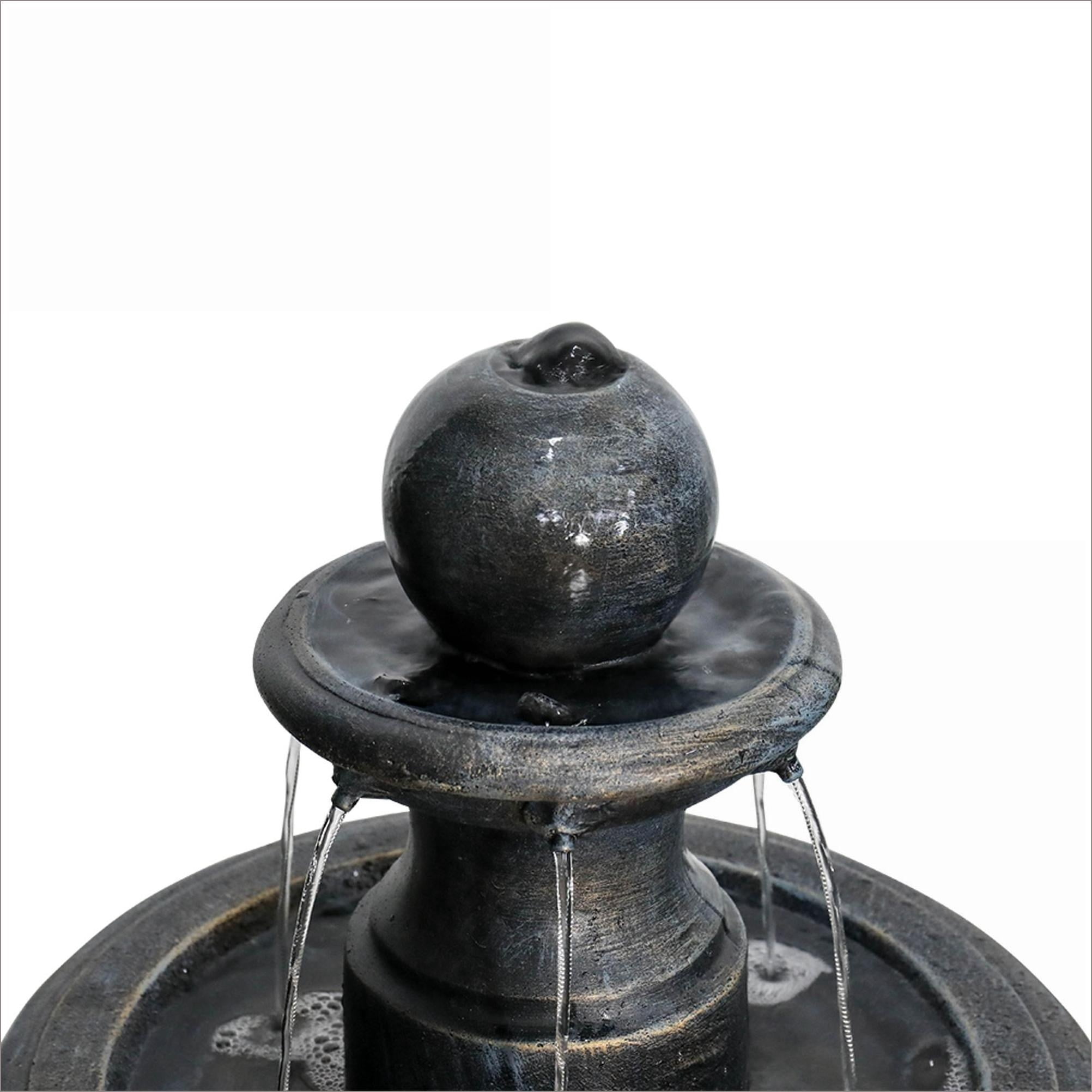 Fountains | 3-Tier Modern Outdoor Garden Patio Fountain, Fiber-Reinforced Concrete, Black Stone Finish, 27"x27"x45.2" | Black | Concrete / Cement