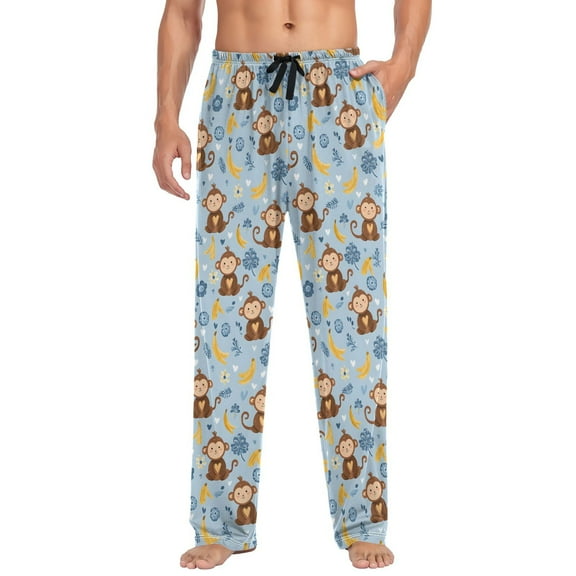 joogoo Men's Pajama Pants Cartoon Monkey Bananas Soft Long Sleep Lounge Pjs Bottoms L