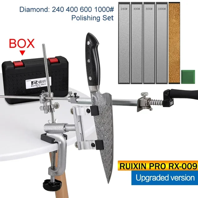 Nouveau RUIXIN Couteau à angle Fixe Affûteur Système d'Affûtage en Métal Pierre à Aiguiser Outils de Cuisine RX009 Ensemble C Expédié sous 24 Heures