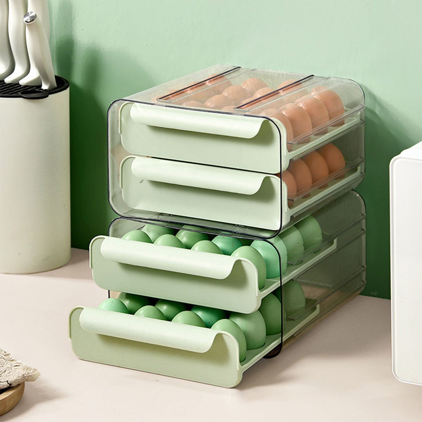 Tuphregyow Totally Kitchen Egg Holder for Refrigerator, Fridge Organizers And Storage Clear,Eggs Tray Bins Plastic Storage Containers With Lid & Handles