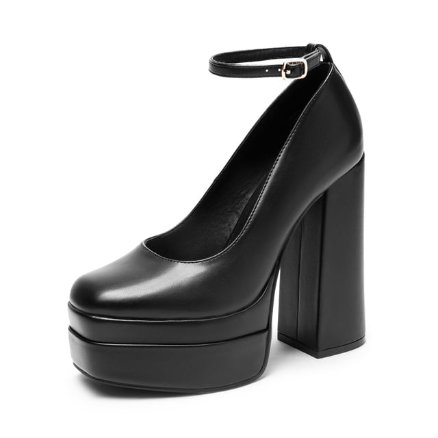 Tacones Plataforma con Correa al Tobillo para Mujer DREAM PAIRS Negro Talla 7.5