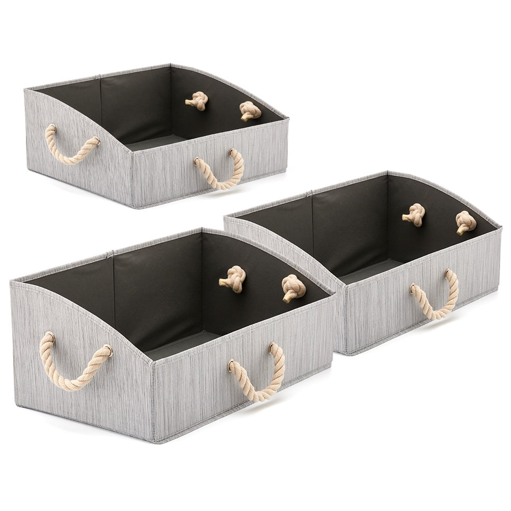Collapsible Resistant Basket Box Organizer for Shelves EZOWare Set of 3 Large Foldable Fabric Storage Cube Bins with Cotton Rope Handle Gray 33 x 33 x33 cm Closet and More 