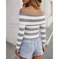 thumbnail image 4 of CHICME Striped Sweaters for Women Off Shoulder Long Sleeve Knit Sweater Soft Stretchy Slim Fit Pullover Gray-M Winter Tops, 4 of 9