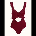 thumbnail image 1 of Traje de Baño de una Pieza para Mujer, con Control de Abdomen, Volantes, Escote en V, Fruncido, Corte Adelgazante. Vino Tinto S, 1 of 7