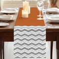 thumbnail image 3 of Grey Chevron 36 Inch Table Runner, Geometric Orange Print Wavy Striped White Farmhouse Dresser Scarf Cotton & Linen Tablerunner for Dining/Kitchen Island/Holiday Party Décor Small 13" x 36", 3 of 9