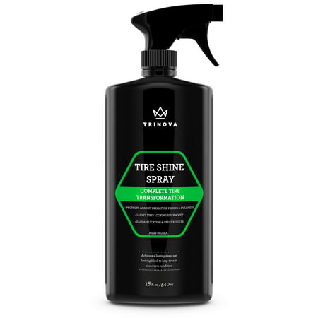 TriNova Tire Shine Spray - Automotive Clear Coat Dressing Keeps Tires Black with Rubber Protector - Prevents Fading & Yellowing 18 fl