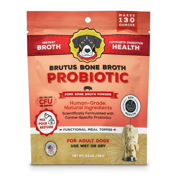 Brutus Bone Broth Probiotic Meal Toppers for Dogs Mega Pack (Pork) - Pet Food Topper - Bone Broth Powder Fortified - Pet Safe Human Grade Dog Food Topper - Makes Up to 130 Liquid Oz