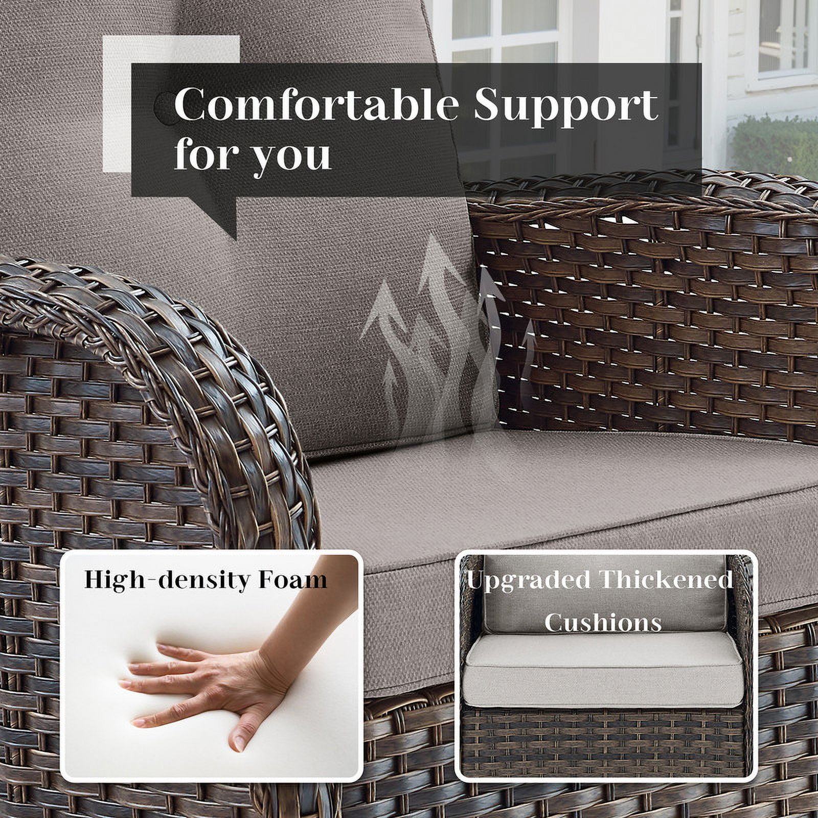 PARKWELL 8-Piece Outdoor Sectional Furniture Set,Patio Wicker L Shaped Couch High Back Conversation Set with Coffee Table Armchair for Garden Yard,Brown Wicker Gray Cushion