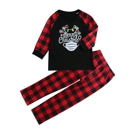 

IZhansean Christmas Family Matching Pajamas Set Adult Kids Baby Deer Printed Tops+Plaid Pants Sleepwear Set