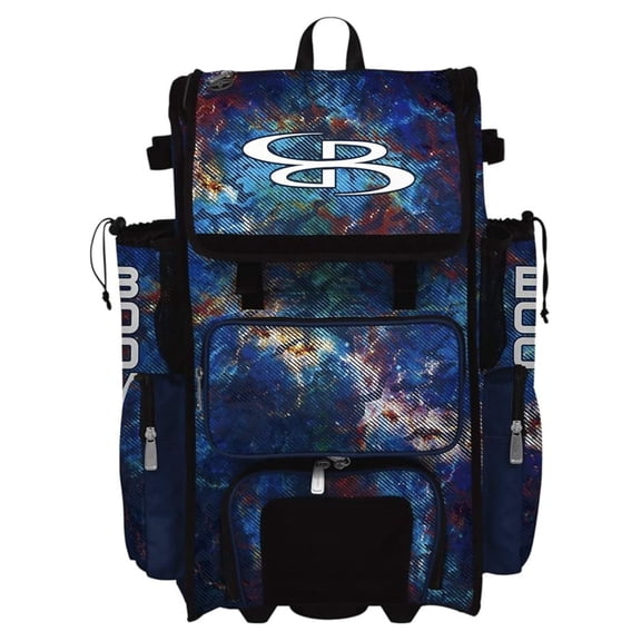 Rolling Superpack 2.0 Baseball/Softball Gear Bag - 23-1/2" x 13-1/2" x 9-1/2" - Nebula Navy/Multi - Telescopic Handle - Holds 4 Bats - Wheeled Version