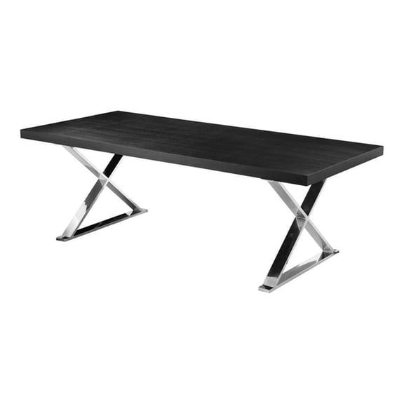 Pemberly Row Modern Wood Veneer & High Polished Steel Dining Table in Black