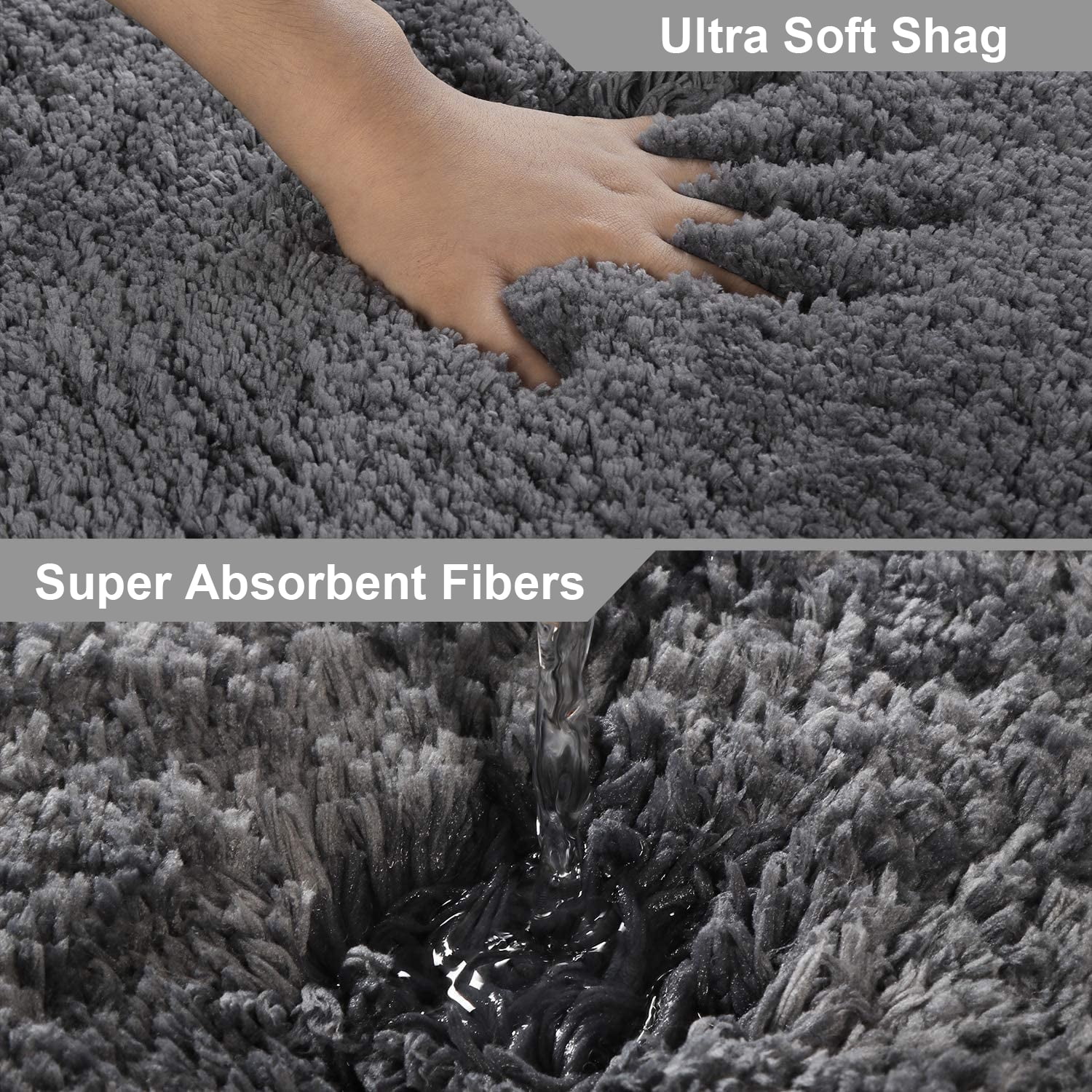 Bath Rugs for Bathroom Non Slip, Microfiber Washable Gray Large Bathroom Mat, Absorbent Shaggy Shower Floor Mat, Bath Rug Runner 16"X24"