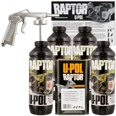 U-POL Raptor Black Truck Bed Liner Kit w/ FREE Spray Gun, 4 Liters (Best Drop In Truck Bed Liner)