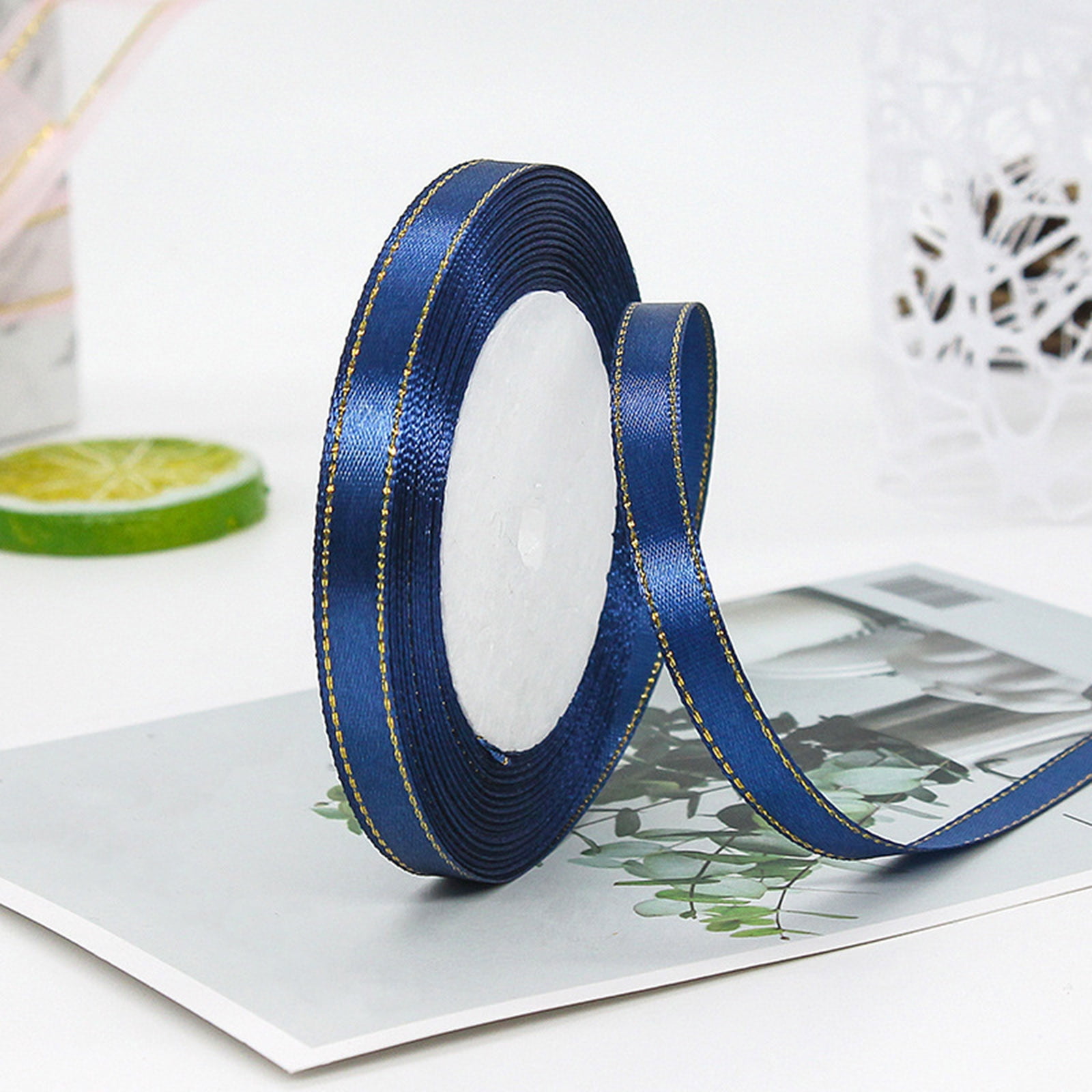 YWIYIUD 9PCS 25 Yard Exquisite Satin Ribbon Roll Satin Ribbon with Gold Edges Border Fabric Ribbon for Gift Wrapping Wedding Bouquet,Handmade Crafts Party Decoration