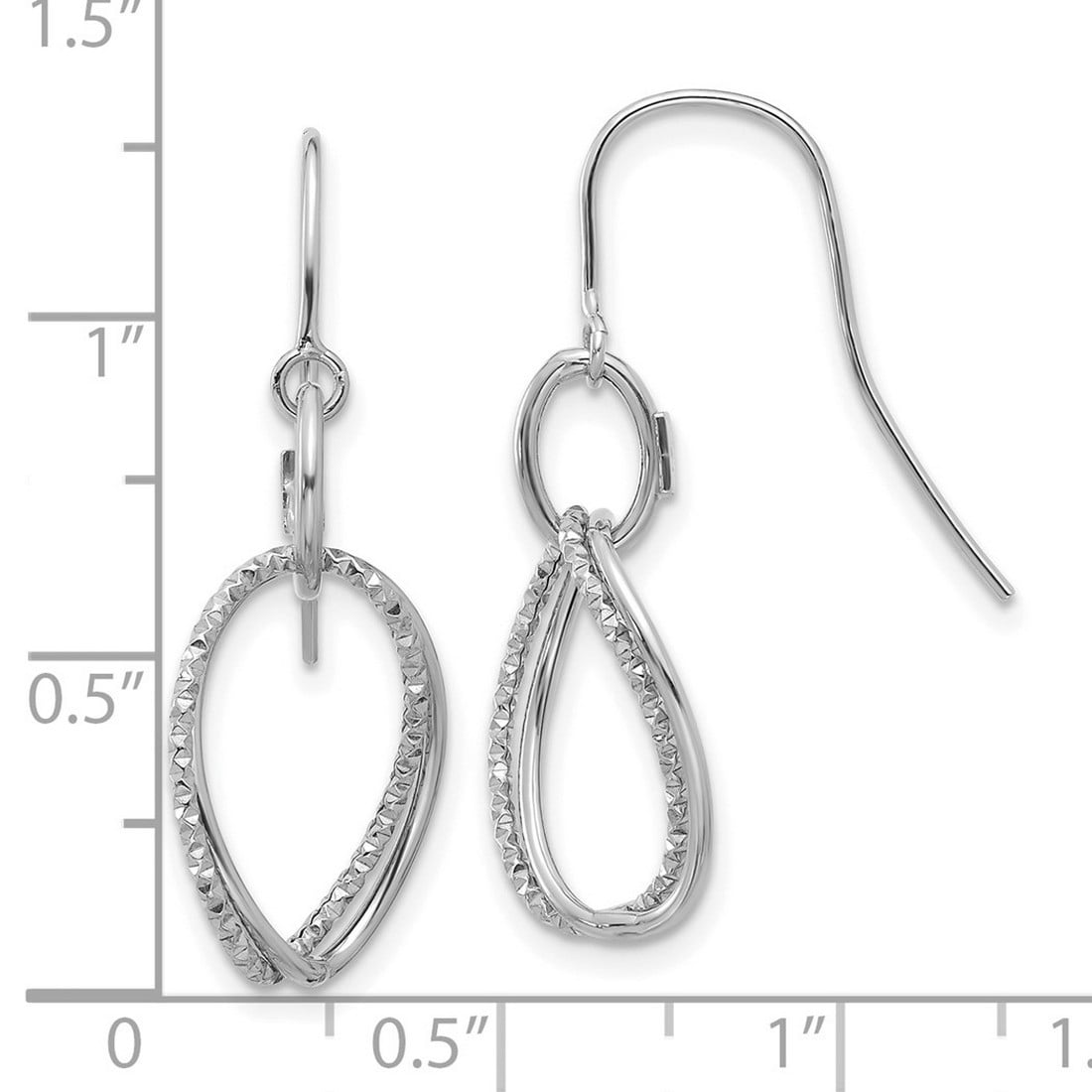 10k White Gold Polished and Textured Shepherd Hook Earrings 35x16mm Wide Dangle Earring for Women